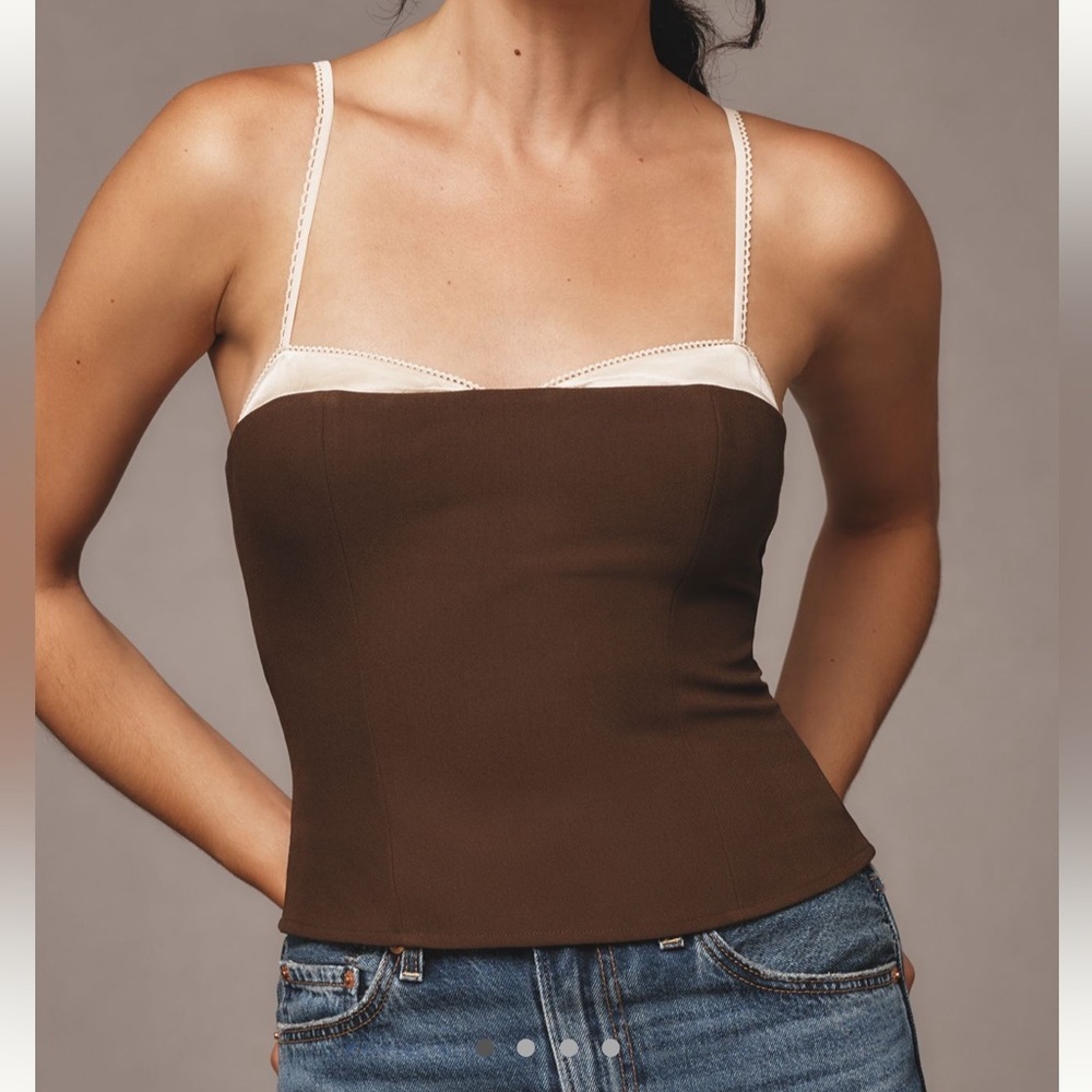 Reformation Anthropologie Melanie sleeveless layered crop top brown 12 NEW